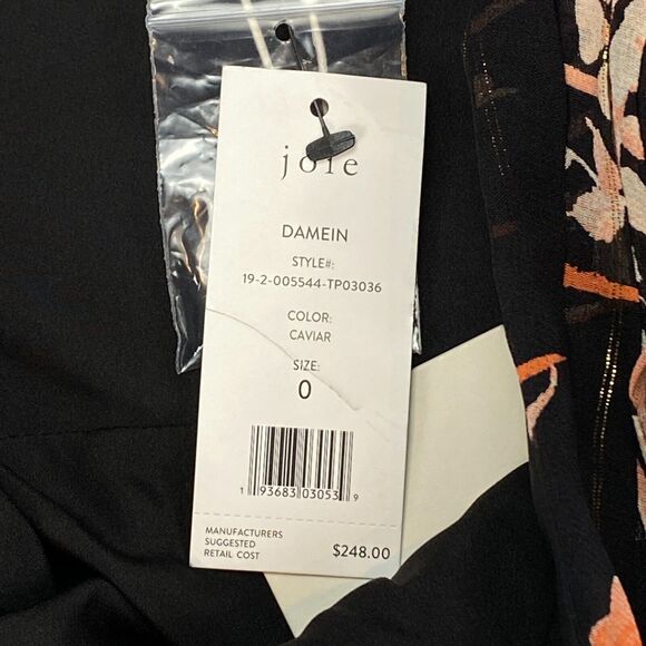 Joie Damein Halter Top Womens 0 Black Floral Metallic Threads Chiffon Sleeveless - Picture 2 of 16